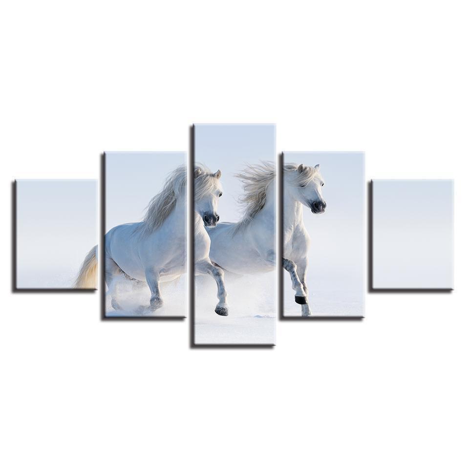 Double White Horse Animal Canvas Wall Art