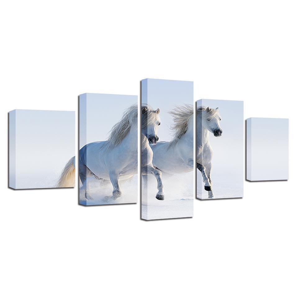 Double White Horse Animal Canvas Wall Art
