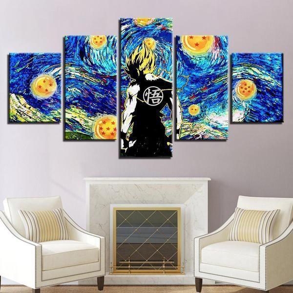 Dragon Ball Z On Starry Sky Cartoon Canvas Wall Art
