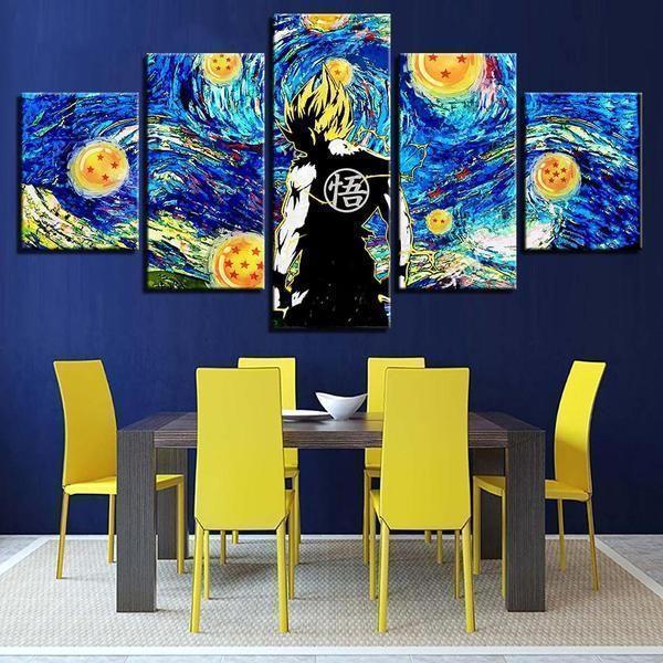 Dragon Ball Z On Starry Sky Cartoon Canvas Wall Art