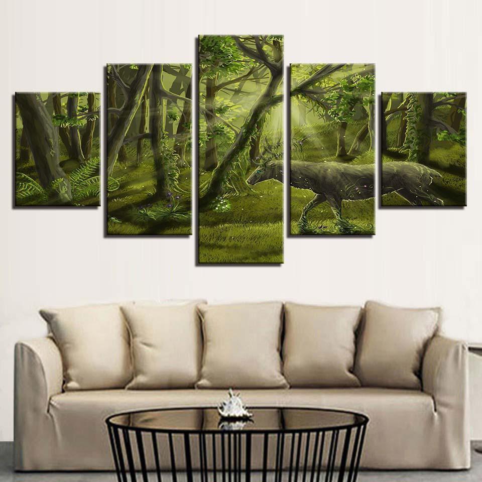 Dream Green Forest Animal Deer Abstract Animal Canvas Wall Art