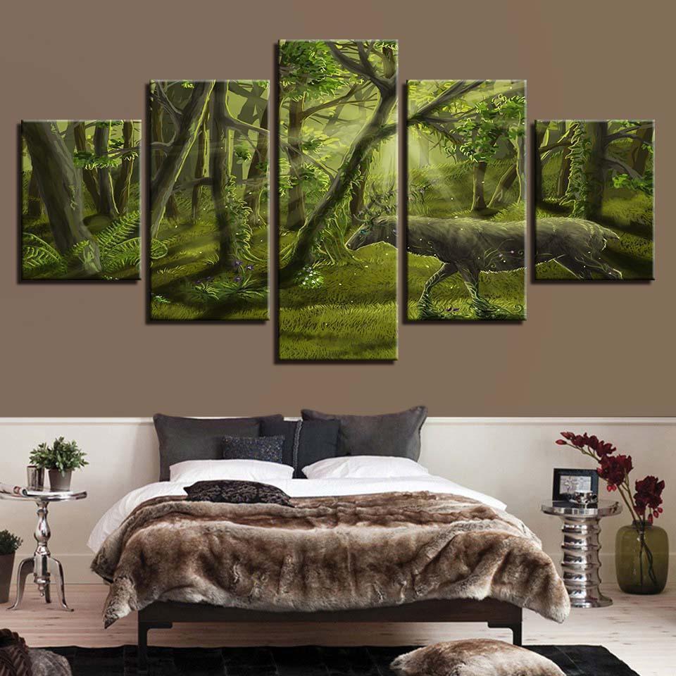 Dream Green Forest Animal Deer Abstract Animal Canvas Wall Art