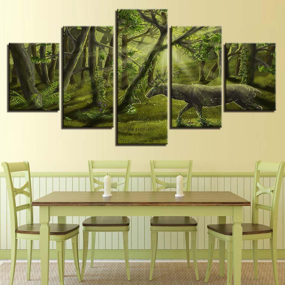 Dream Green Forest Animal Deer Abstract Animal Canvas Wall Art
