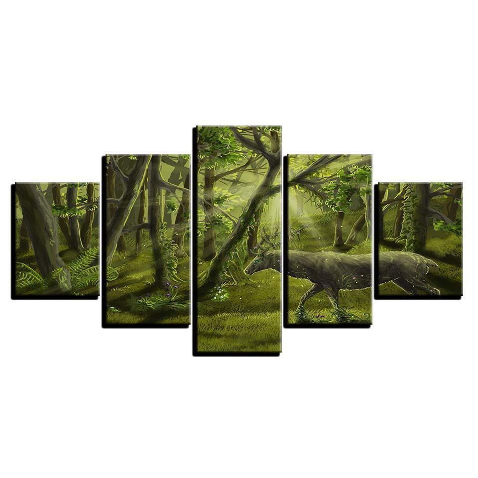 Dream Green Forest Animal Deer Abstract Animal Canvas Wall Art