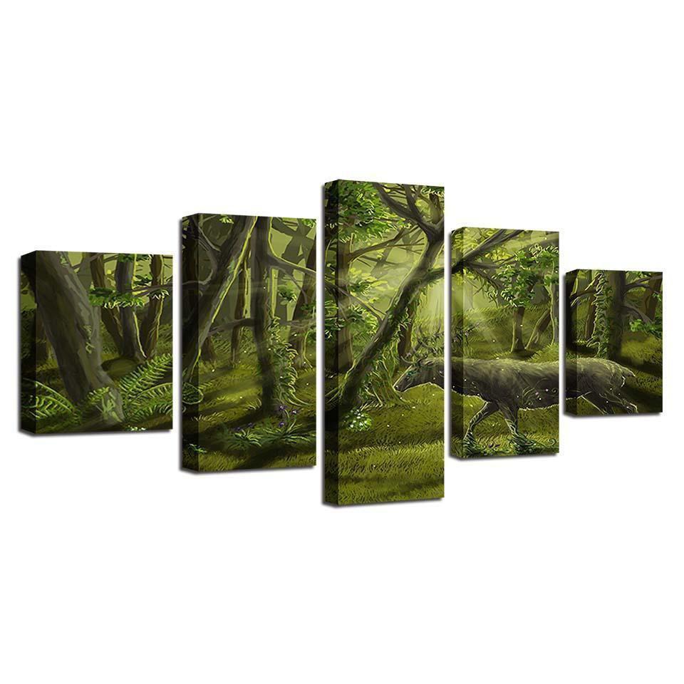 Dream Green Forest Animal Deer Abstract Animal Canvas Wall Art