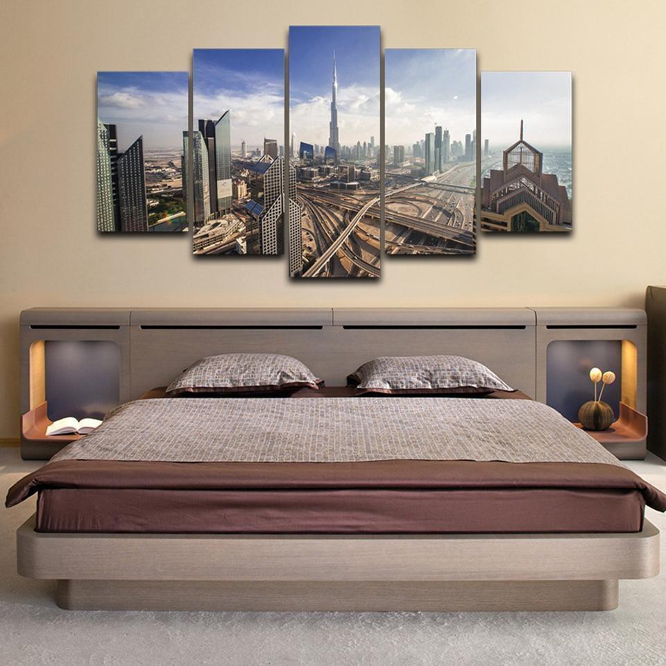 Dubai Skyline With Architecture City Aerial View Nature Canvas Wall Art
