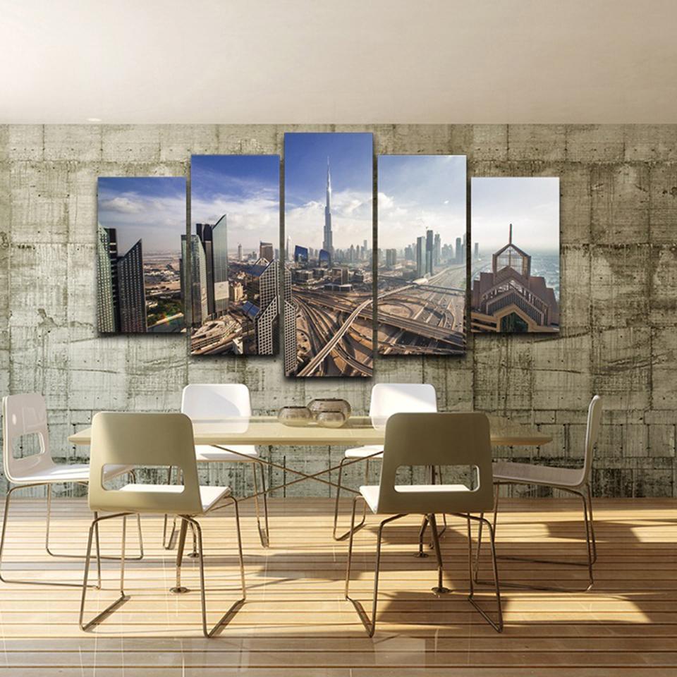 Dubai Skyline With Architecture City Aerial View Nature Canvas Wall Art