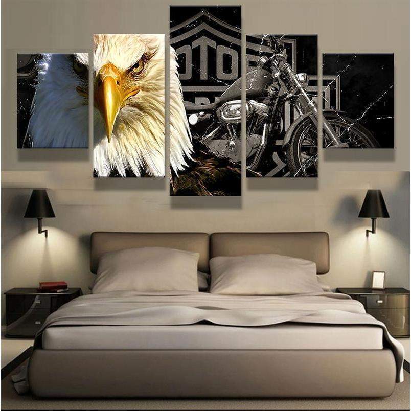 Eagle And Harley Davidson Motorcycle Car &amp;amp; Motor Canvas Wall Art