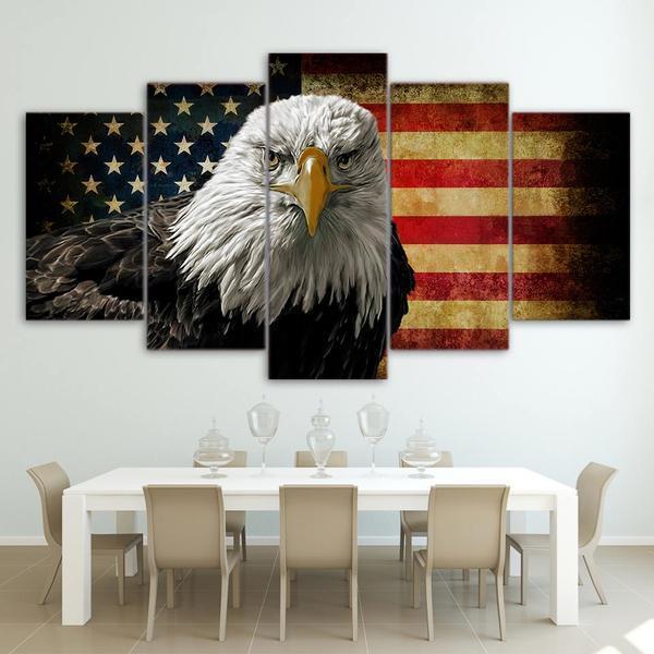 Eagle With Us Flag Animal Canvas Wall Art