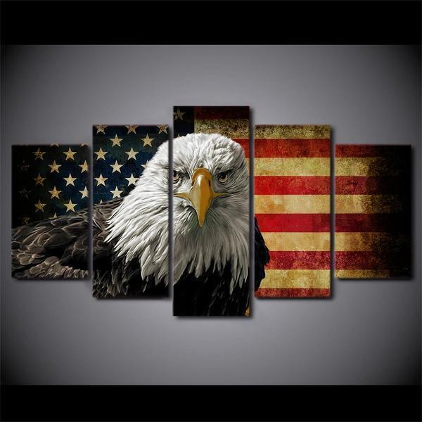 Eagle With Us Flag Animal Canvas Wall Art