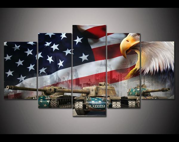 Eagles Military Usa Flag Army Canvas Wall Art