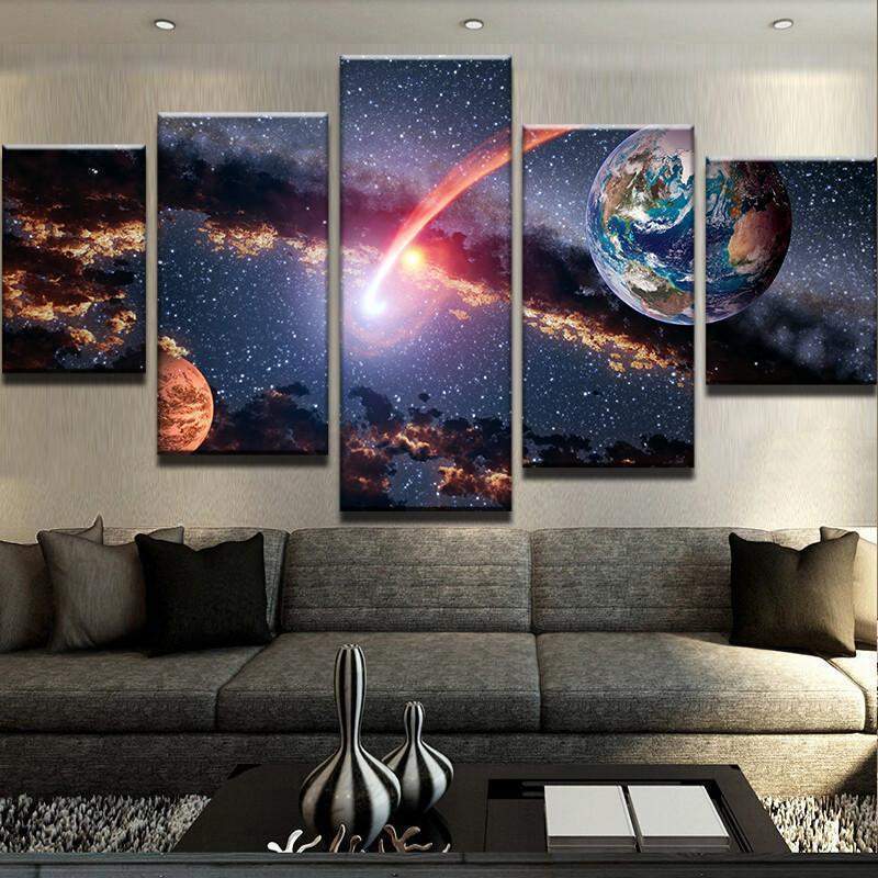 Earth And Mars Space Canvas Wall Art