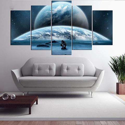 Earth Man Galaxy Space Canvas Wall Art