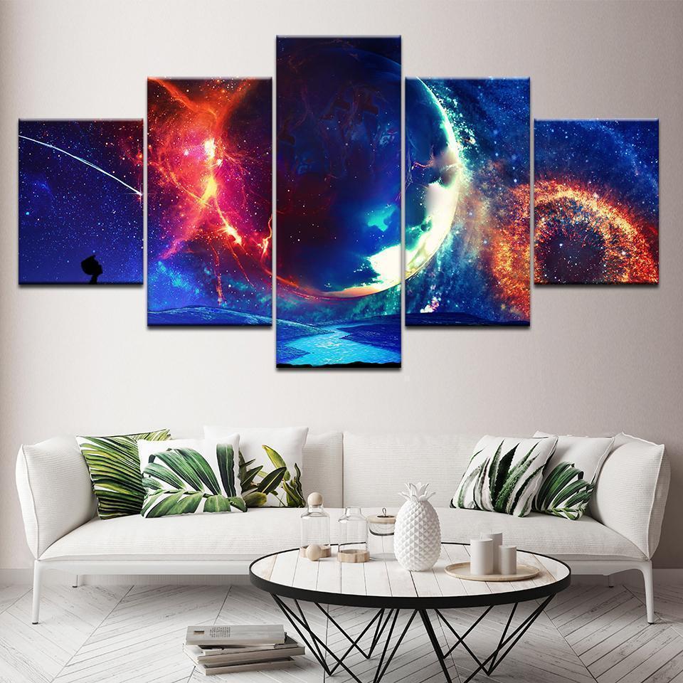 Earth Planet And Meteor Space Canvas Wall Art