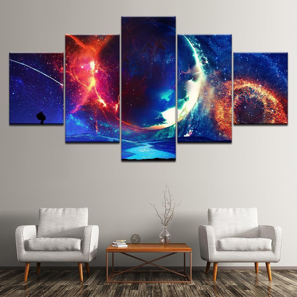 Earth Planet And Meteor Space Canvas Wall Art