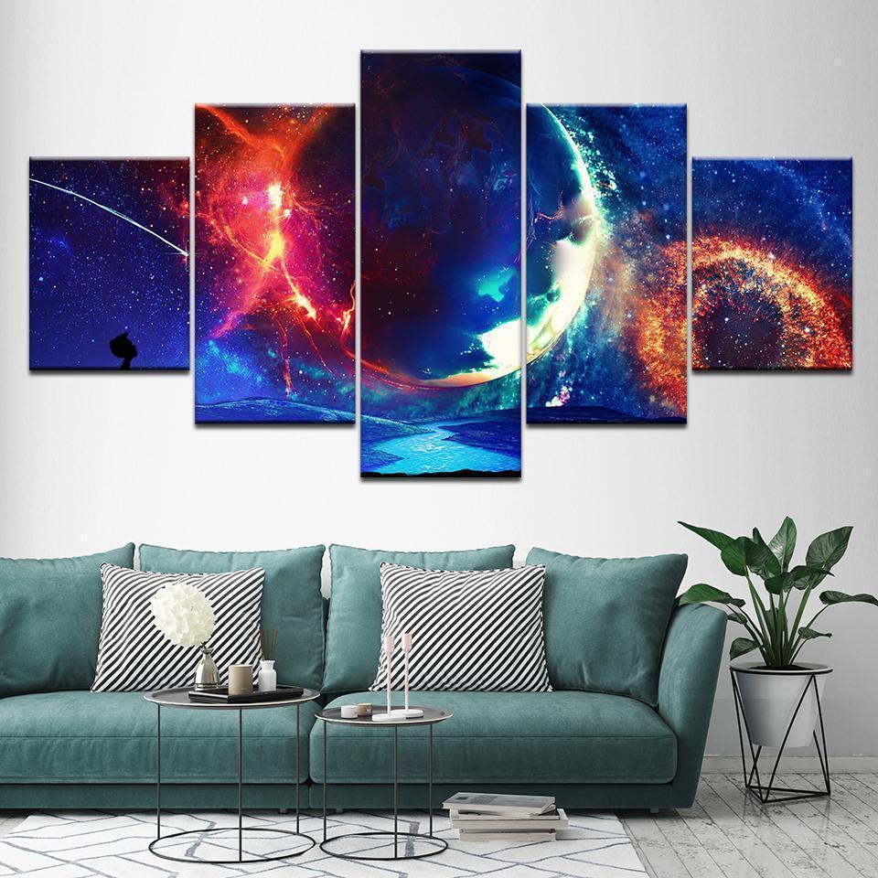 Earth Planet And Meteor Space Canvas Wall Art