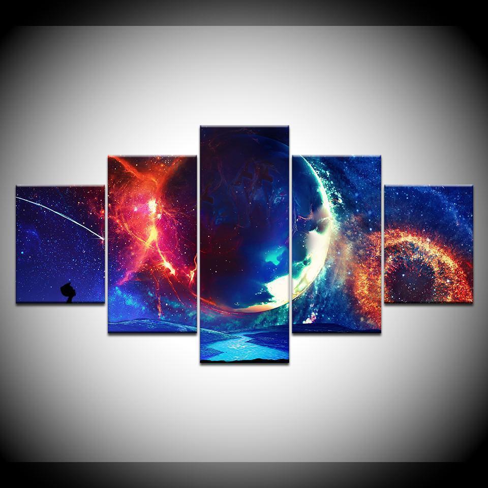 Earth Planet And Meteor Space Canvas Wall Art