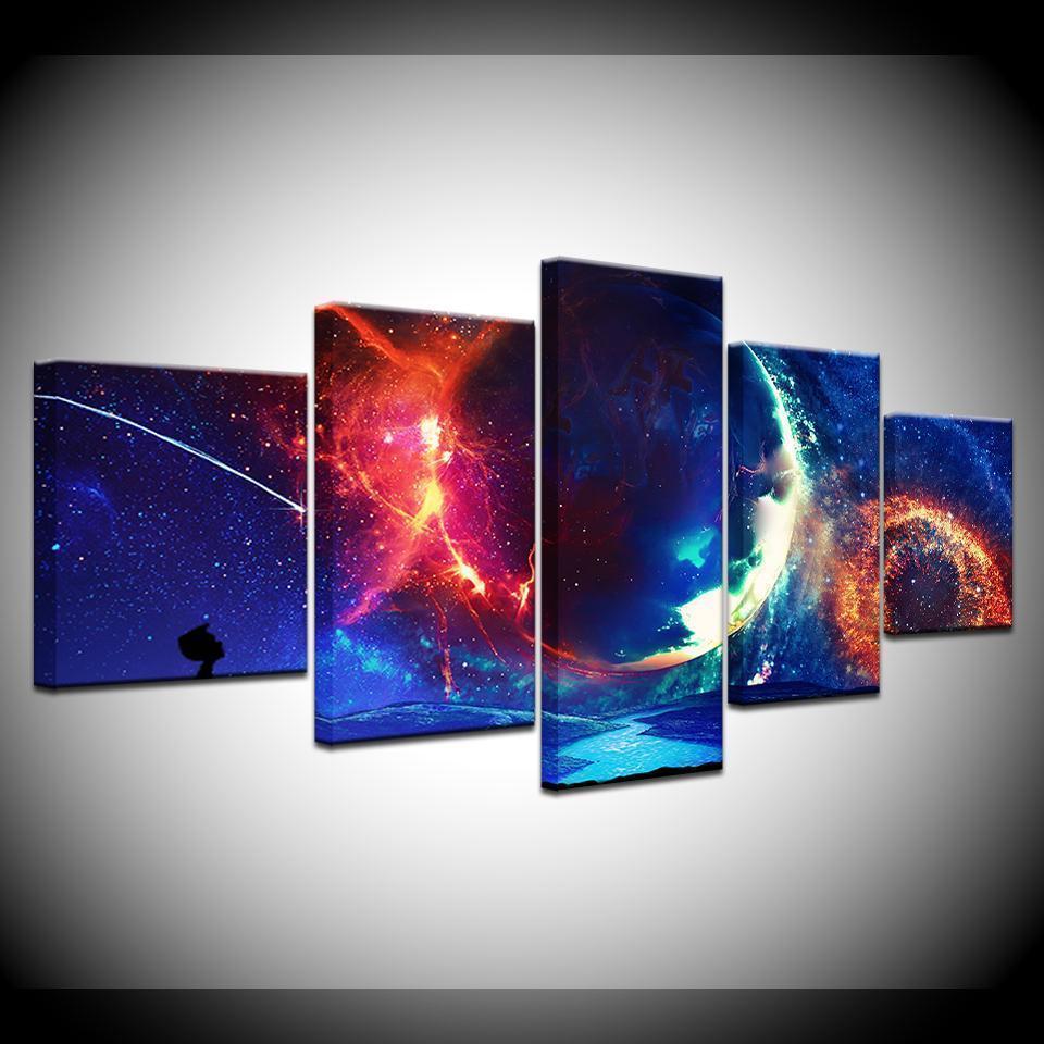 Earth Planet And Meteor Space Canvas Wall Art