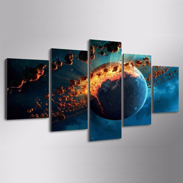 Earth Universe Explosion Spark Space Canvas Wall Art