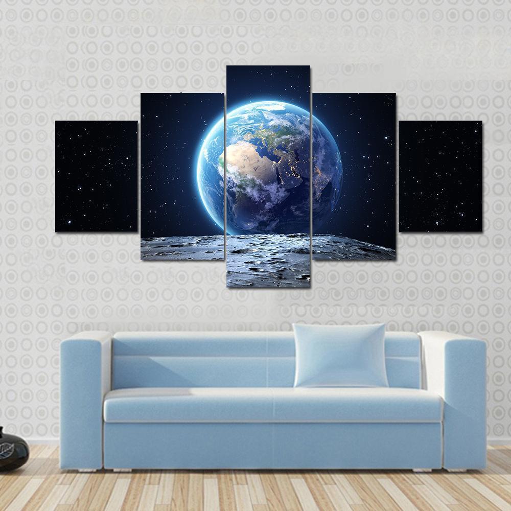 Earth View From Asteroid In Space Space Canvas Wall Art