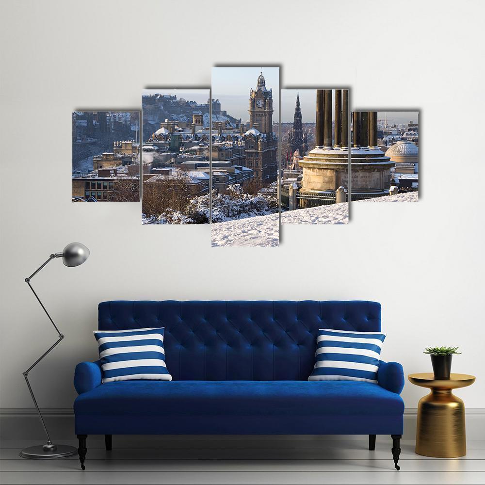 Edinburgh Winter City View Captured From Calton Hill Nature Canvas Wall Art