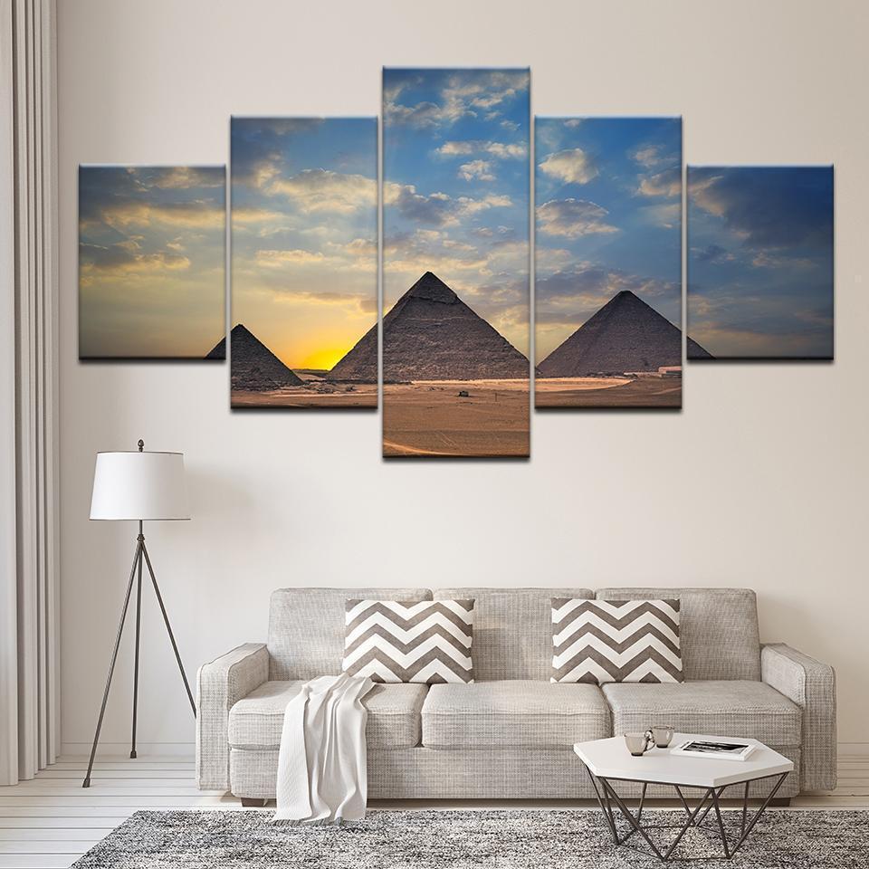 Egyptian Pyramids Sunset Desert Nature Canvas Wall Art