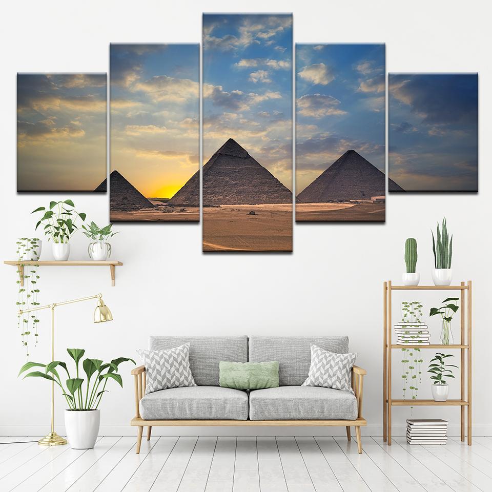 Egyptian Pyramids Sunset Desert Nature Canvas Wall Art