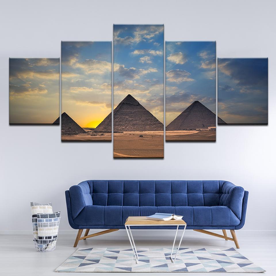 Egyptian Pyramids Sunset Desert Nature Canvas Wall Art