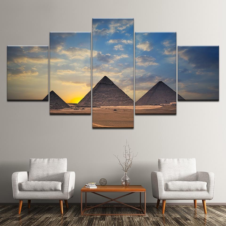Egyptian Pyramids Sunset Desert Nature Canvas Wall Art