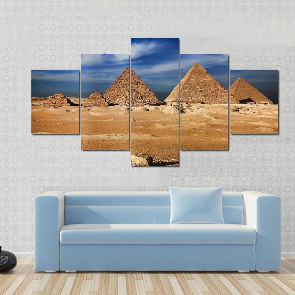 Egyptian Pyramids Under The Cloudy Sky Nature Canvas Wall Art