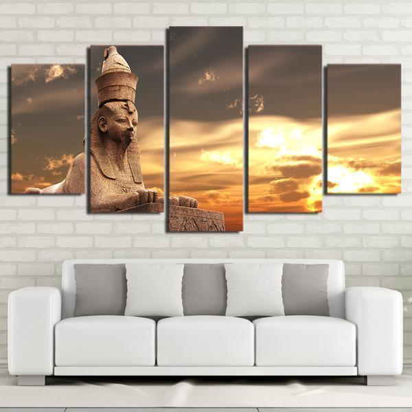 Egyptian Statue Sunset Nature Canvas Wall Art