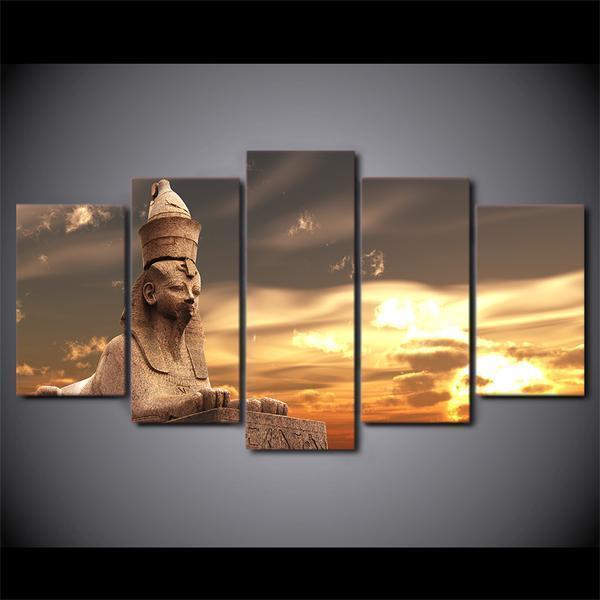 Egyptian Statue Sunset Nature Canvas Wall Art