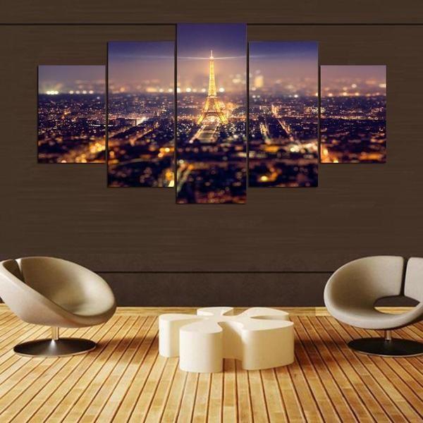 Eiffel Tower And Wonderful City Lights Of Paris Nature Canvas Wall Art