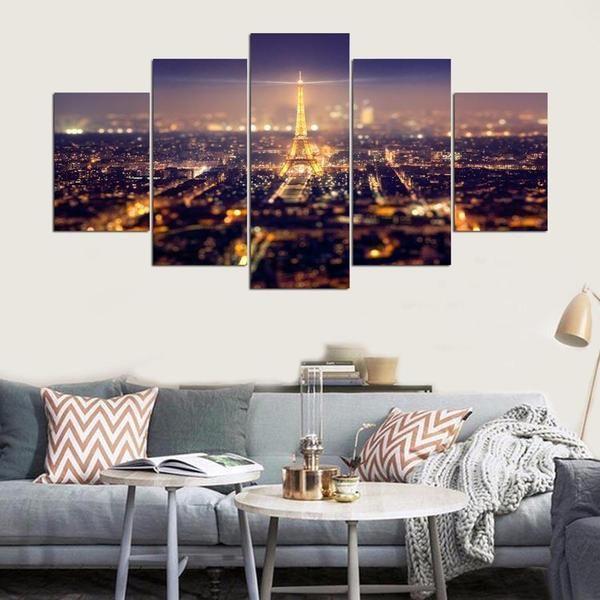 Eiffel Tower And Wonderful City Lights Of Paris Nature Canvas Wall Art