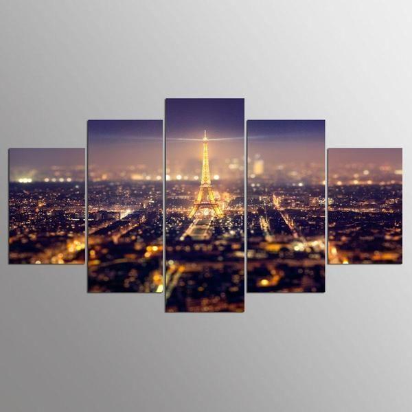 Eiffel Tower And Wonderful City Lights Of Paris Nature Canvas Wall Art