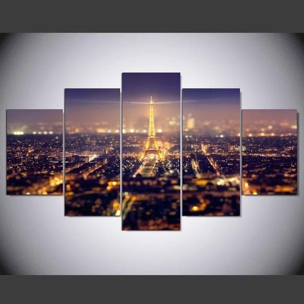 Eiffel Tower And Wonderful City Lights Of Paris Nature Canvas Wall Art