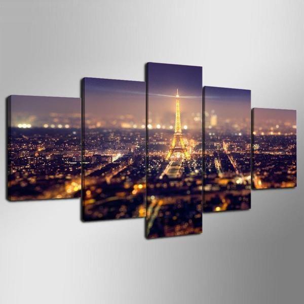 Eiffel Tower And Wonderful City Lights Of Paris Nature Canvas Wall Art