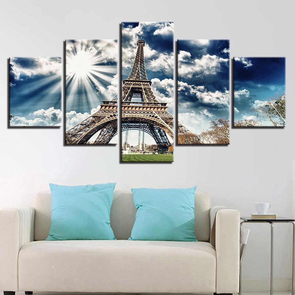 Eiffel Tower Blue Sky Building Landscape Nature Canvas Wall Art