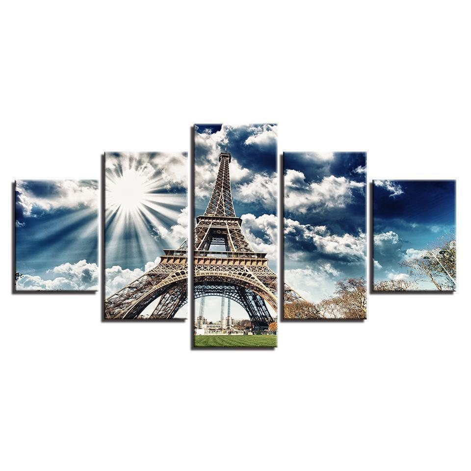 Eiffel Tower Blue Sky Building Landscape Nature Canvas Wall Art