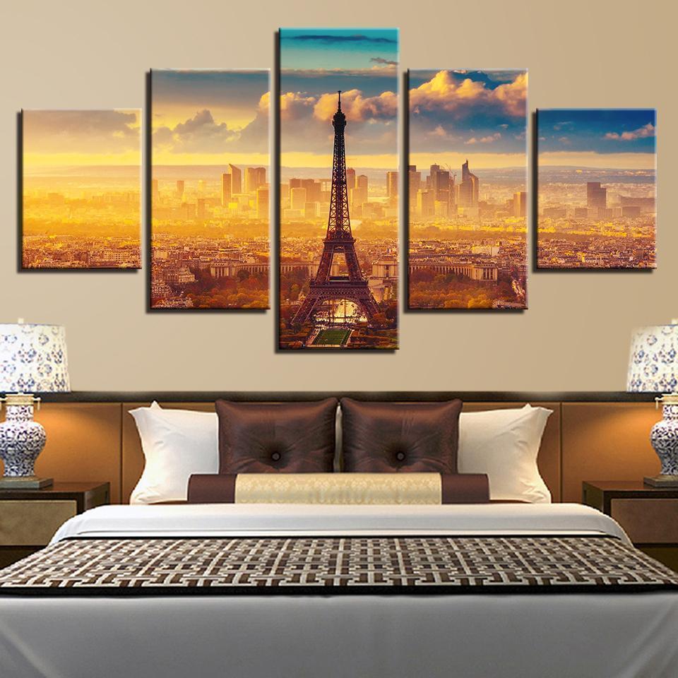 Eiffel Tower In The Sunrise Landscape Canvas Wall Art