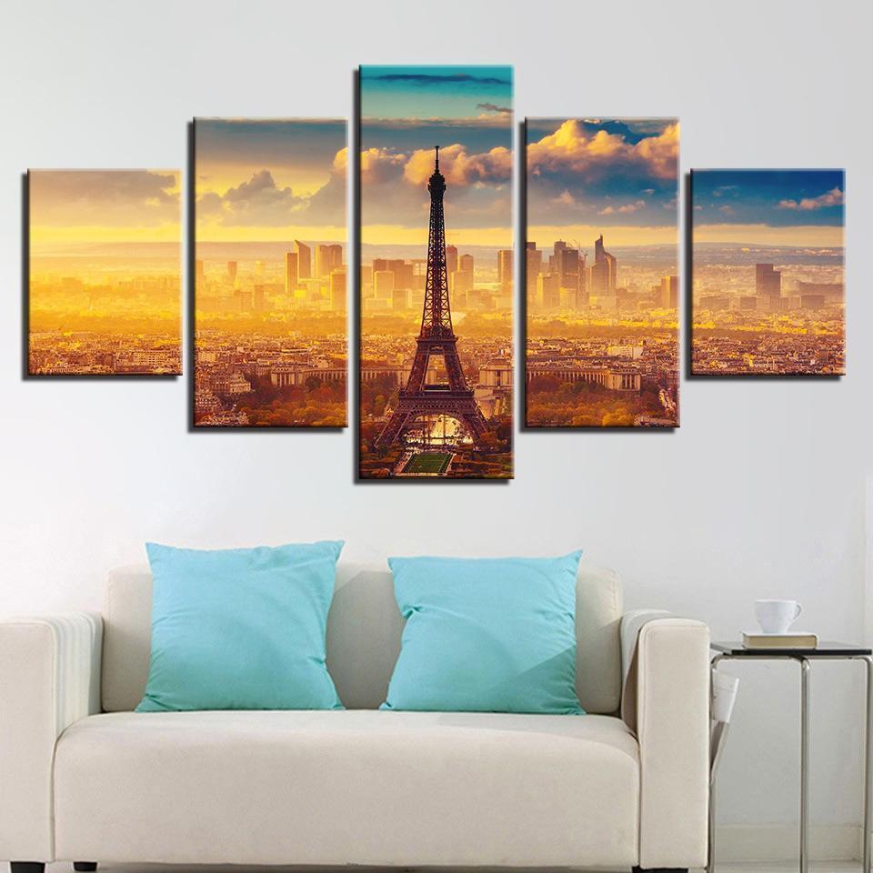 Eiffel Tower In The Sunrise Landscape Canvas Wall Art