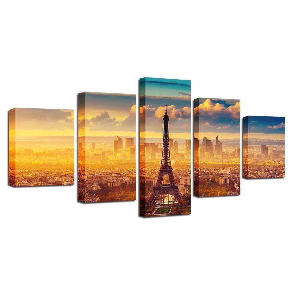 Eiffel Tower In The Sunrise Landscape Canvas Wall Art