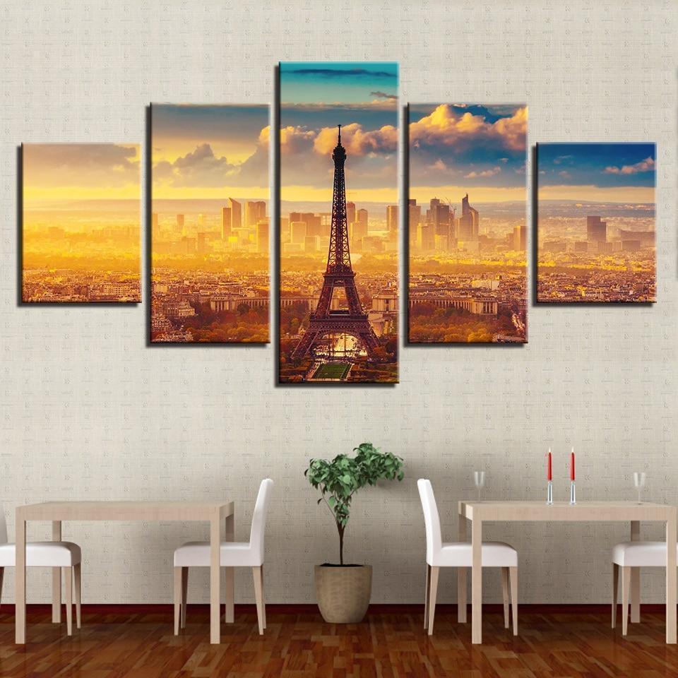 Eiffel Tower In The Sunrise Landscape Canvas Wall Art