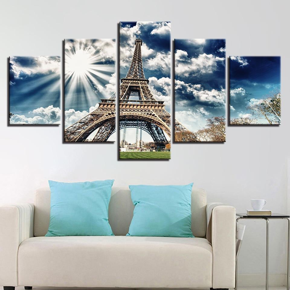 Eiffel Tower On Sunny Day Landscape Canvas Wall Art