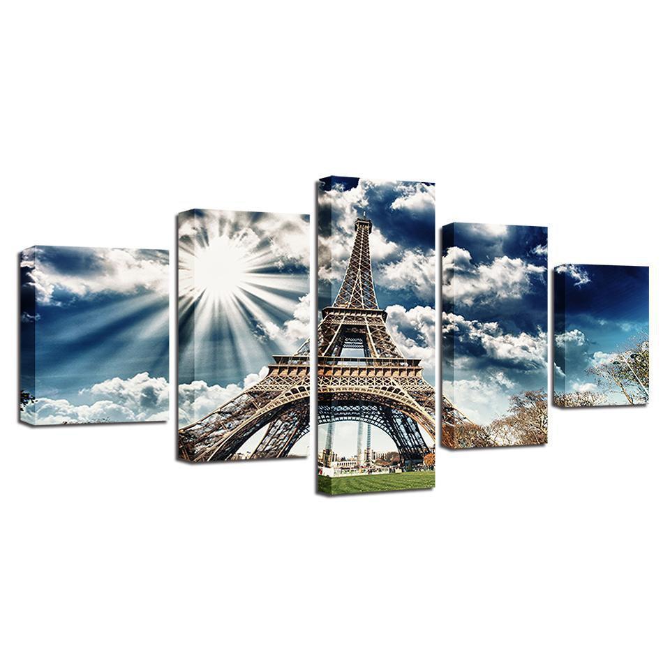 Eiffel Tower On Sunny Day Landscape Canvas Wall Art