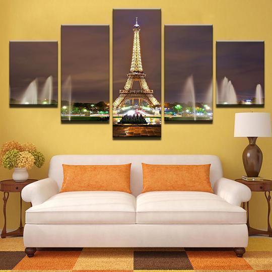 Eiffel Tower Paris At Night Nature Canvas Wall Art