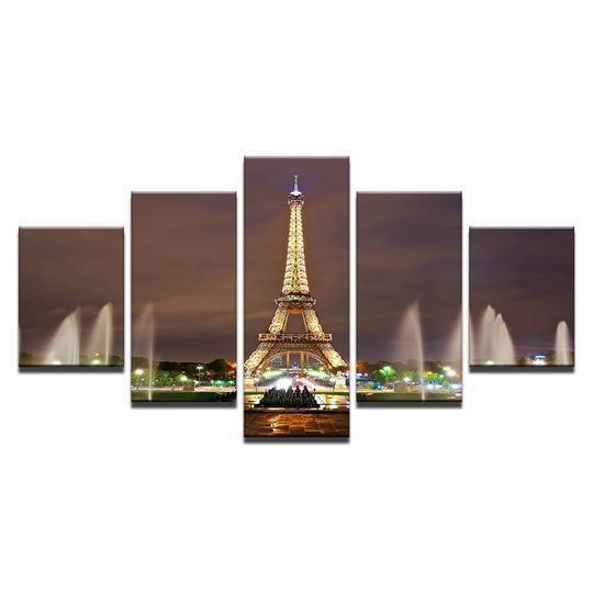 Eiffel Tower Paris At Night Nature Canvas Wall Art