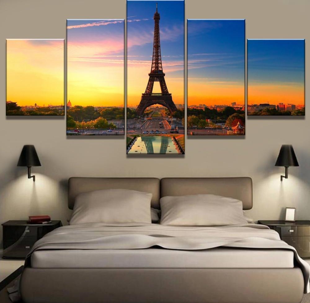 Eiffel Tower Sunset Landscape Canvas Wall Art