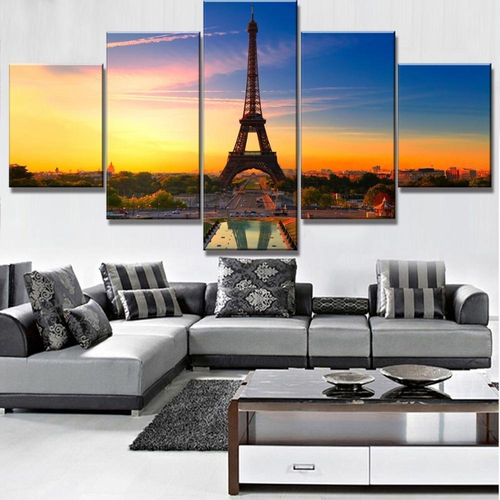 Eiffel Tower Sunset Landscape Canvas Wall Art