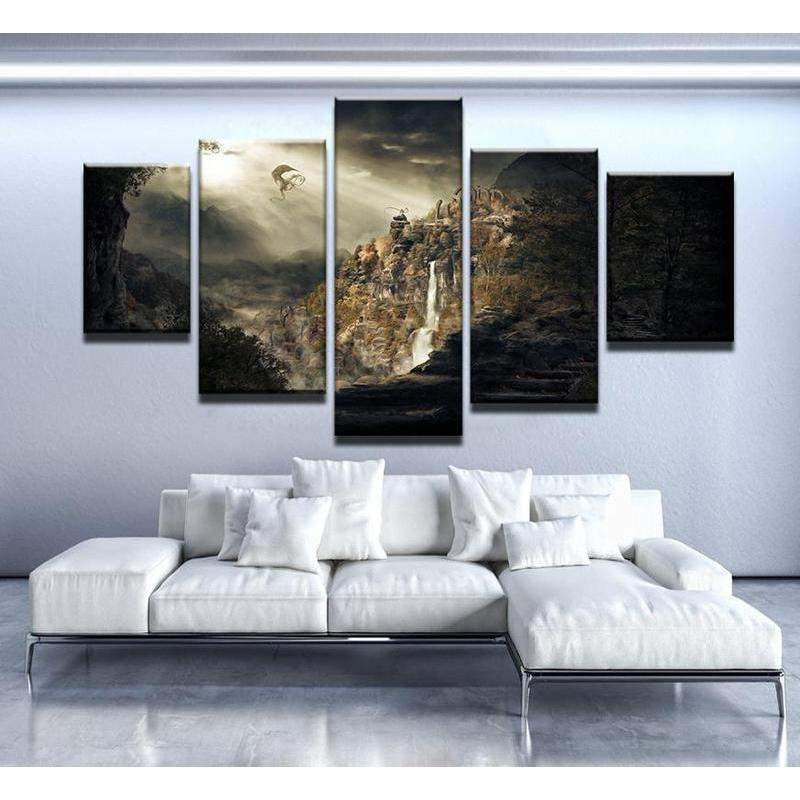 Elder Scrolls Scenery And Dragon Movie Canvas Wall Art